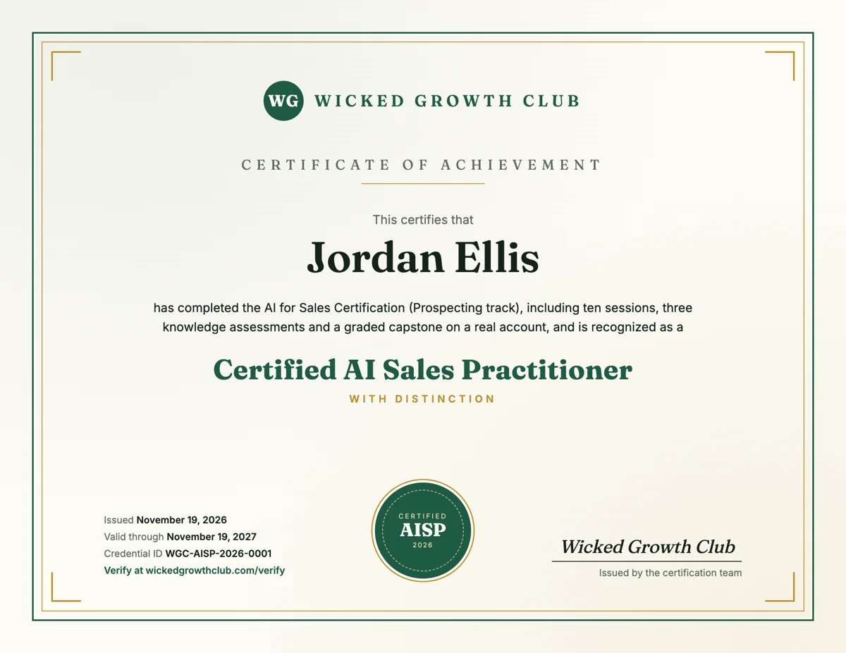 Sample certificate with credential ID and verification link