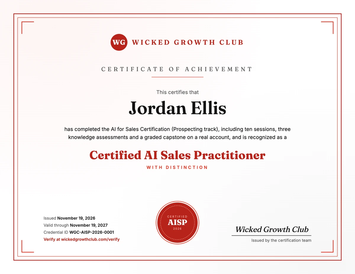 Sample certificate with credential ID and verification link