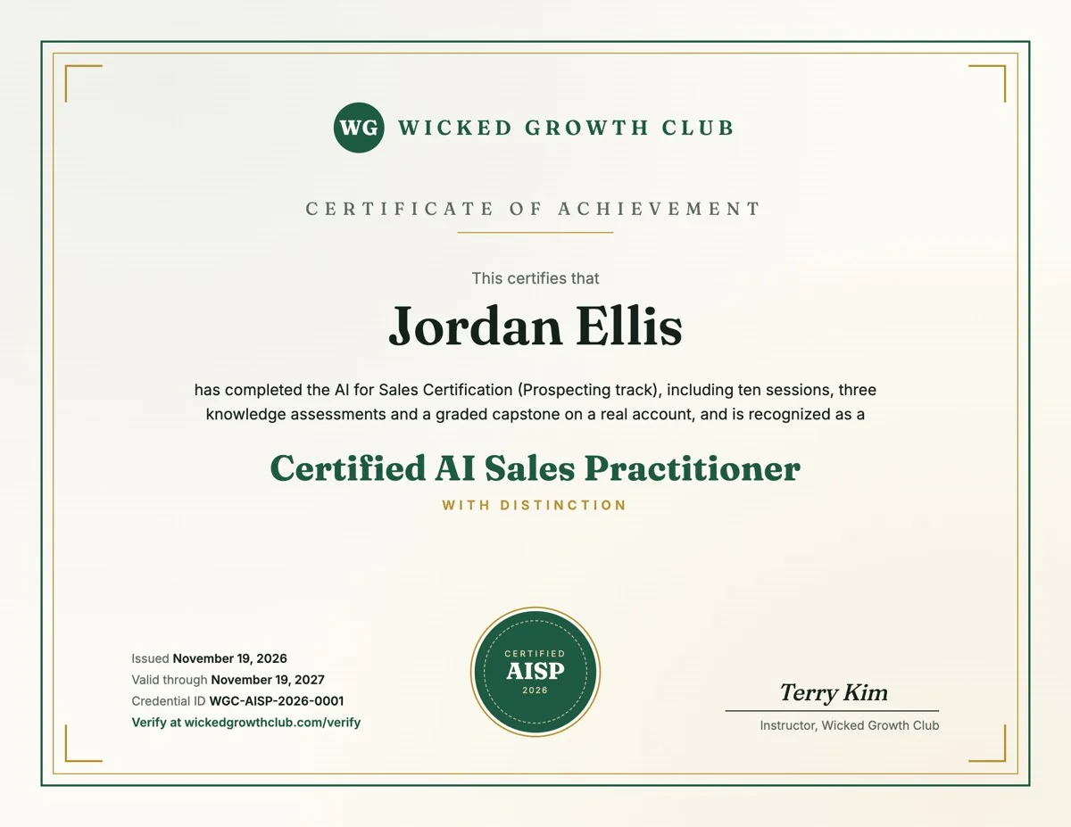 Sample certificate with credential ID and verification link